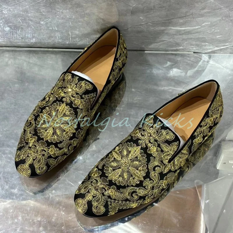 Модные черные лоферы без шнуровки из мягкой кожи, повседневные формальные туфли дерби с золотой вышивкой, универсальные удобные мужские свадебные туфли