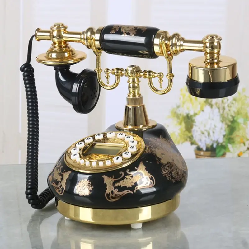 Black Bronzing Antique Telephone Home Vintage Corded Phone Button Dial with FSK and DTMF, Caller ID, Ringer Volume Adjustment