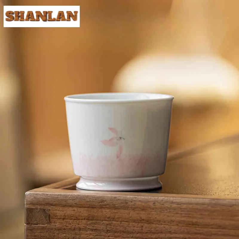 125ml Hand-painted Pink Orchid Teacup Aesthetic Tea Bowl Jug Tea-tasting Fragrance Cup Chazhan Master Cups Tea Services Craft