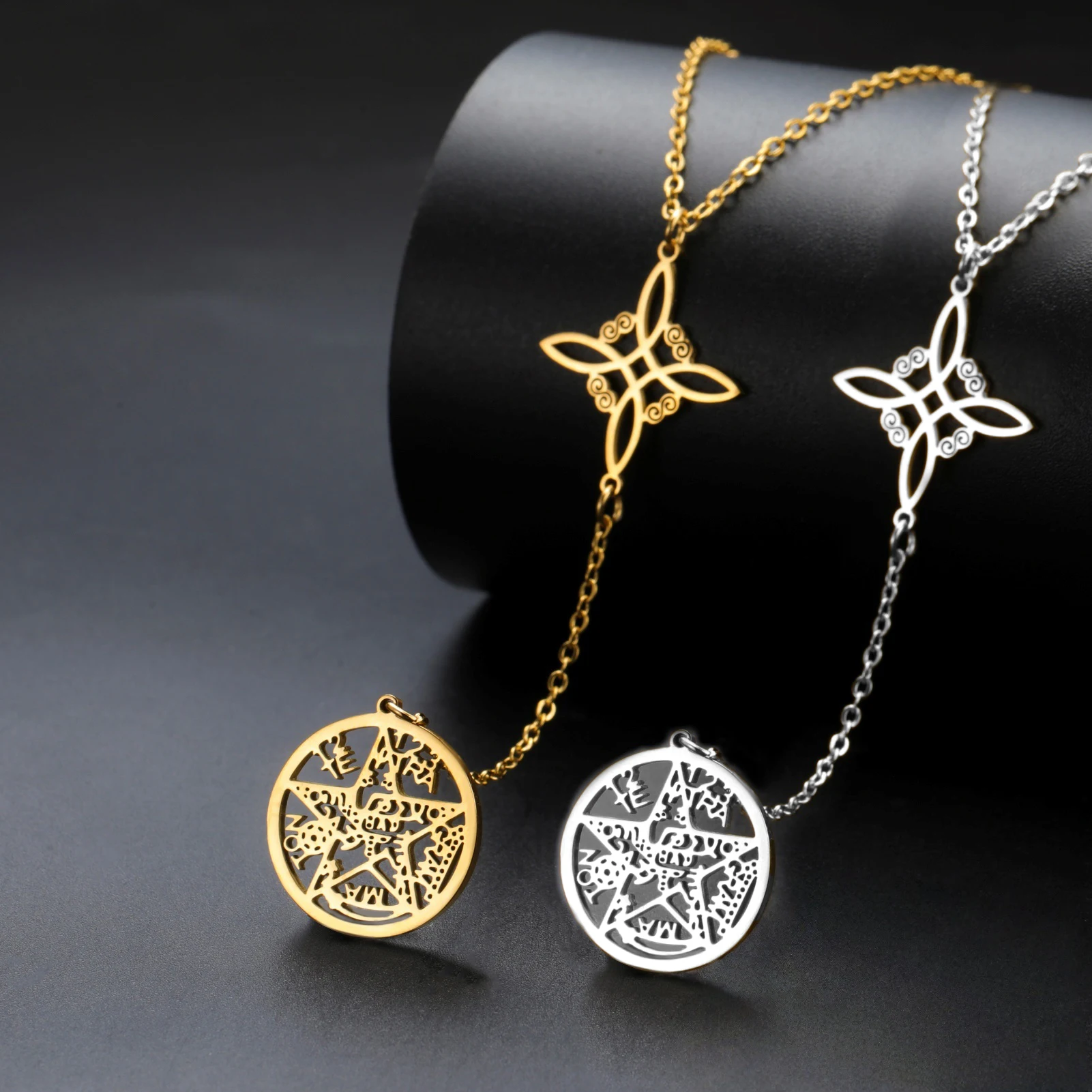 Vassago Original Witches Knot Necklace Tetragrammaton Necklace Pentagram Amulet Energy Pendant Necklace for Women Birthday Gift