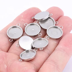20pcs Stainless Steel 12mm Cabochon Base Setting Trays Diy Charm Pendant Connector Bezel Blanks For Earrings Bracelets Making