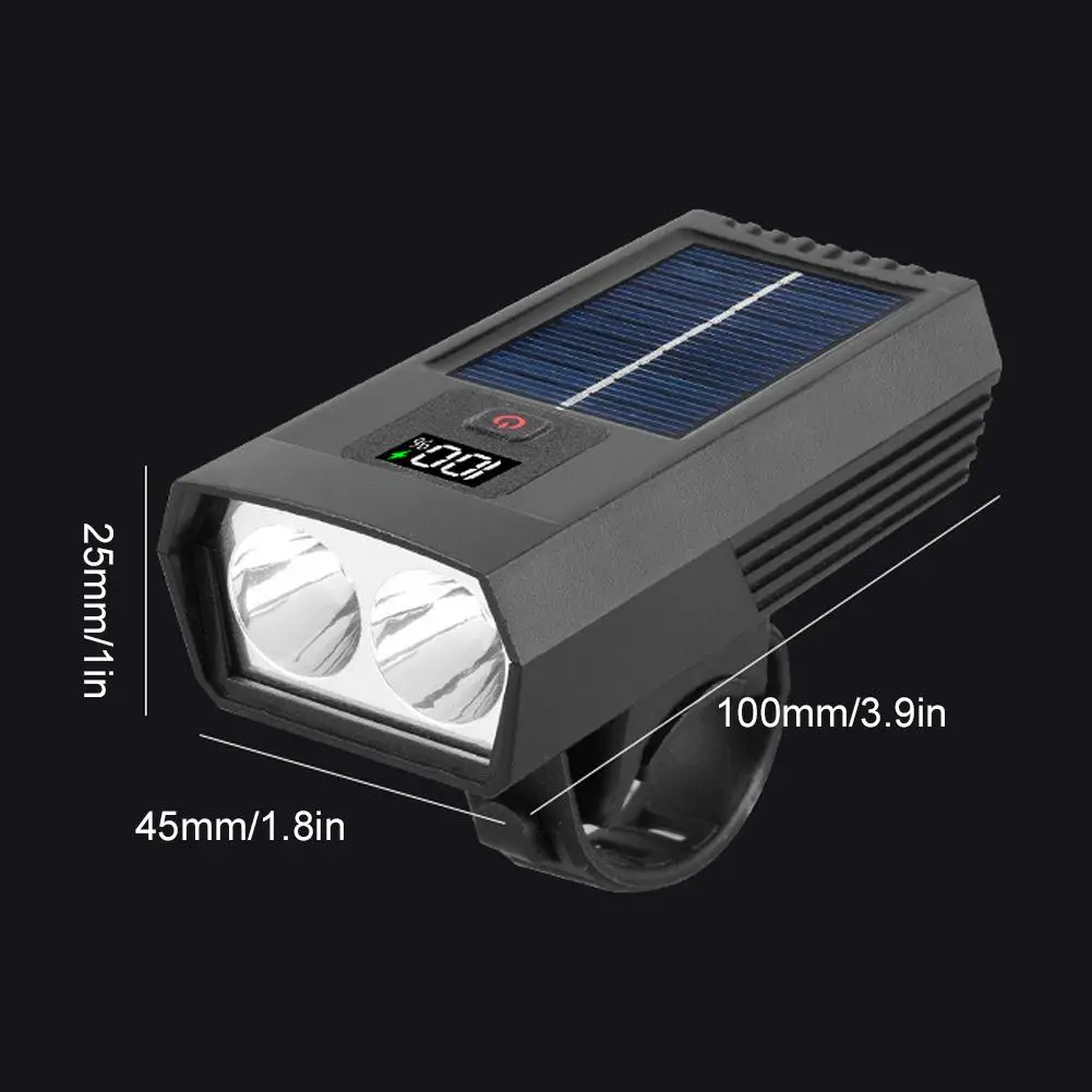 Solar Charging Bicycle Front Light Smart Digital Display LED Head Light Night Riding Light for Cycling MTB Road Bike