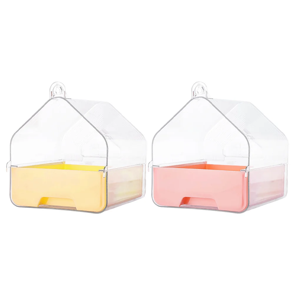 

2Pcs Bird Bath Tub Hanging Transparent Drawer Design Cage Parrot Shower Box Small Bathtub for Cockatiels Parakeets Pet