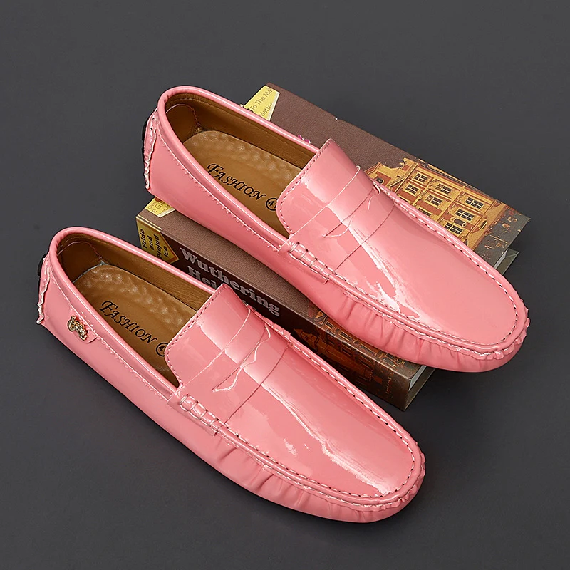 Casual Shoes for Men Women Boys Bright Leather Stage Performance Designer 35~48 Peas Soft Driving Male Flats Loafers Moccasins