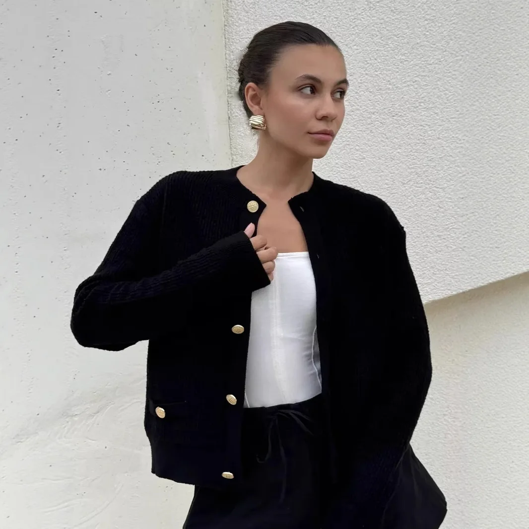 Female Knit Sweater Cardigan Coat Ribbed Patchwork Loose Long Sleeve Solid Autumn 2026 Sweater Women Knitwear Sweaters