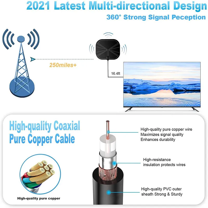 8000 Miles 4K TV Antenna 1080P DVB-T2 Booster HD For Global Digital TV RV outdoor Car Antenna Indoor TV FM Radio Channel Antenna