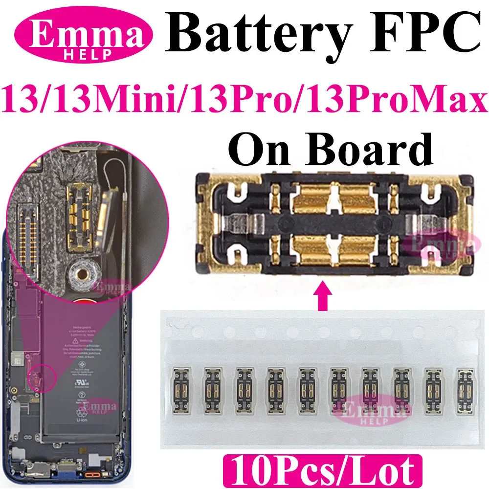 EmmaHelp 10pcs FPC on Battery Flex Cable For iPhone 11 12 13 14 15 Pro Max X XR 8 Plus Connector Clip Plug