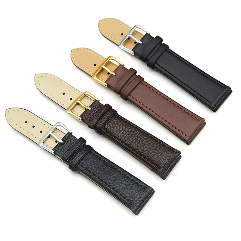 Litchi Genuine Leather Watch Strap Plain Weave Watchband Women Men Watch Band 8mm 10mm 12mm 14mm 16mm 18mm 20mm 22mm 24mm