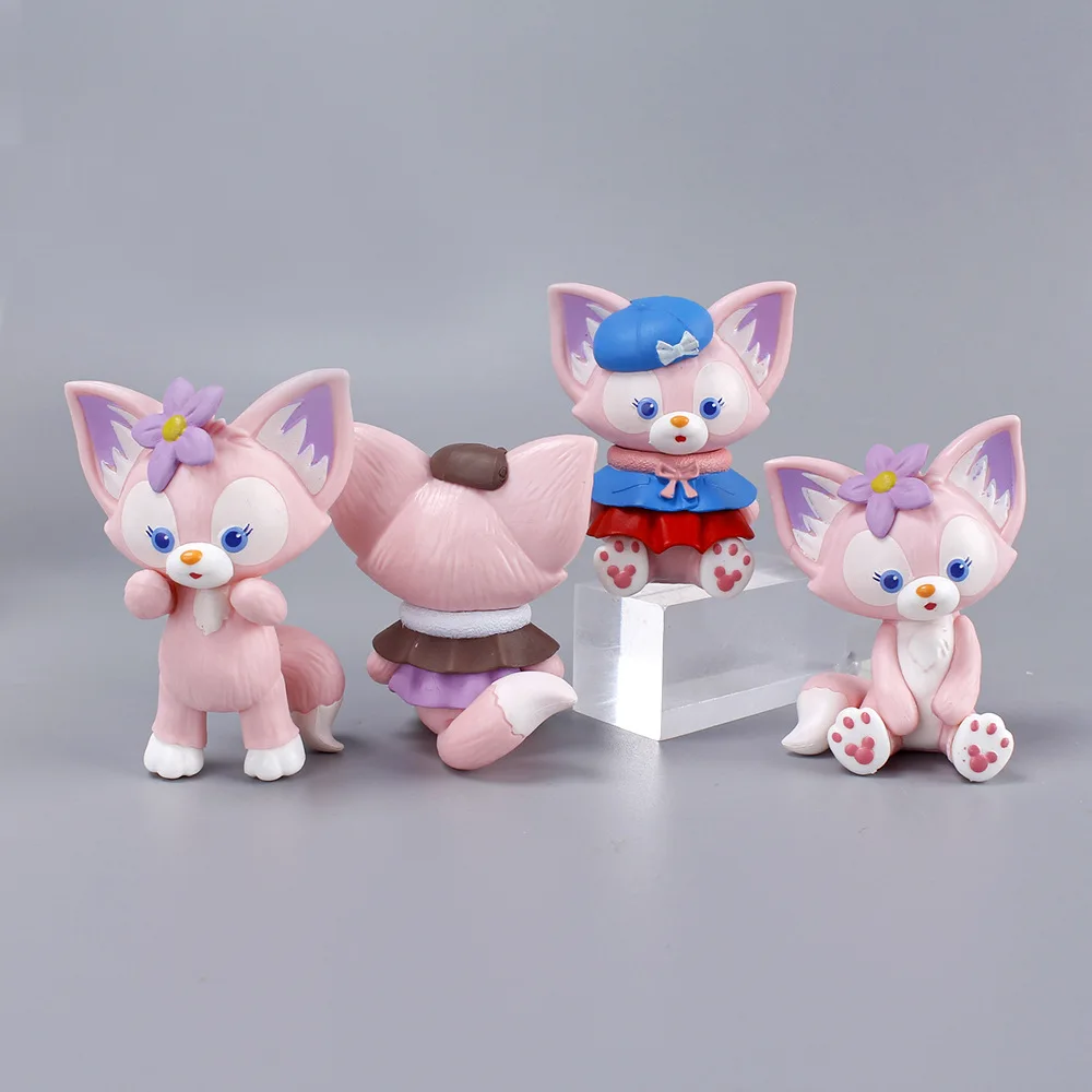 

4Pcs/Set 8cm Disney Kawaii LinaBell Pink Fox Q Version Doll PVC Action Figure Model Decoration Toys Collectible Accessories Gift