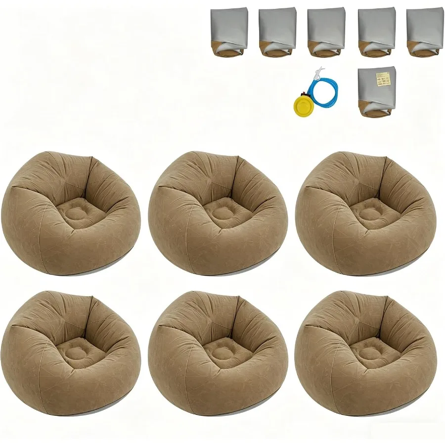 6Pcs Inflatable Bean Bag Chairs for Adults, 330 lbs Portable Blow Up Sofa with Air Pump, 39