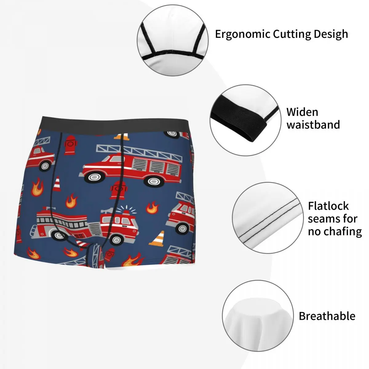 Men\'s Panties Underpants Boxers Underwear Fire Trucks Cartoon Sexy Male Shorts