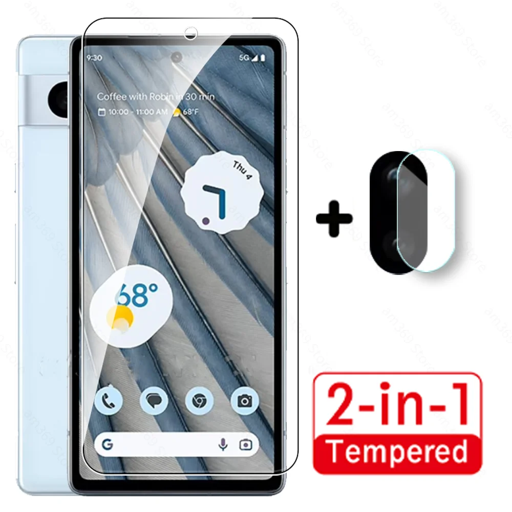 Kaca Tempered 2in1 untuk Google Pixel 7a 7 6a 6 5G kaca pelindung Google Pixel7 A Pixel7a Pixel6 Pixel6a pelindung layar kamera