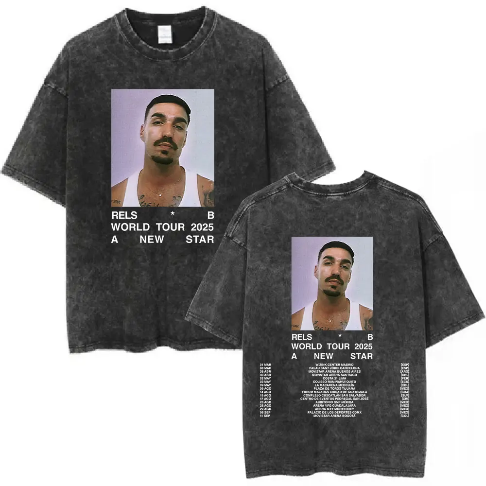 

Rels B A New Star 2025 World Tour Винтажная стираная футболка Мужская одежда Хип-хоп Негабаритная футболка с коротким рукавом Мужские хлопковые футболки