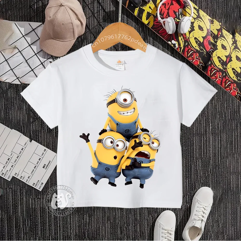 Teen Hip Hop Style 100% Cotton T-shirt Kids Cartoon A group of Minions printed round neck cotton T-shirt boys girls short sleeve