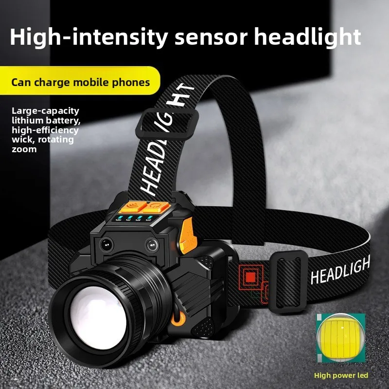 Strong Light Induction Headlamp Protective High Brightness Long Lasting Lithium Battery Lamp for Night Fishing Hiking Cycling