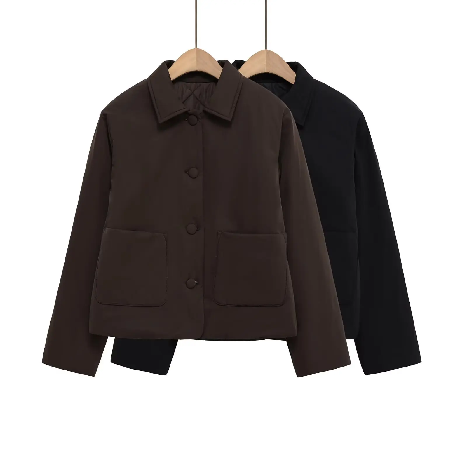 Jaket Wanita Musim Gugur 2025 Model Baru Warna Solid Berbahan Katun Berisi Dakron Gaya Retro Kancing Chic Kasual Jaket Luar Wanita