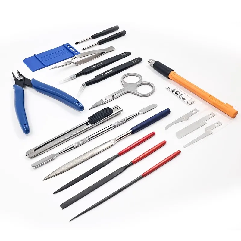 MANWAH Model assembly tool 20pcs set Pen Knife Pliers Tweezers Basic Tool Set For Plastic Model Craft Tools Hobby DIY