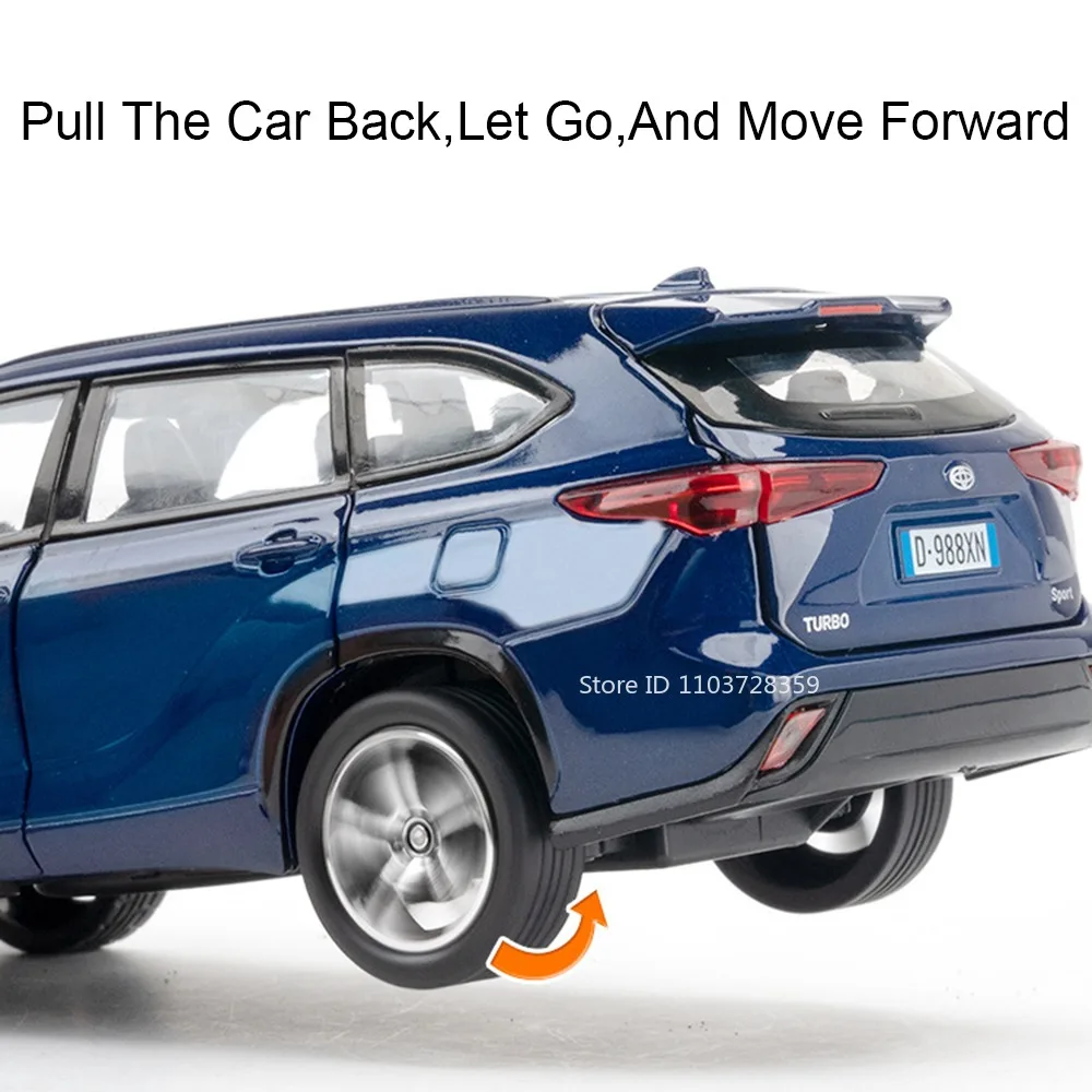 รถโมเดลของเล่น Highlander Corolla สเกล 1:32 ผลิตจากโลหะผสม พร้อมเสียง ไฟ ประตูเปิดได้ แบบดึงหลัง ของตกแต่ง สำหรับเด็กผู้ชาย เป็นของขวัญ