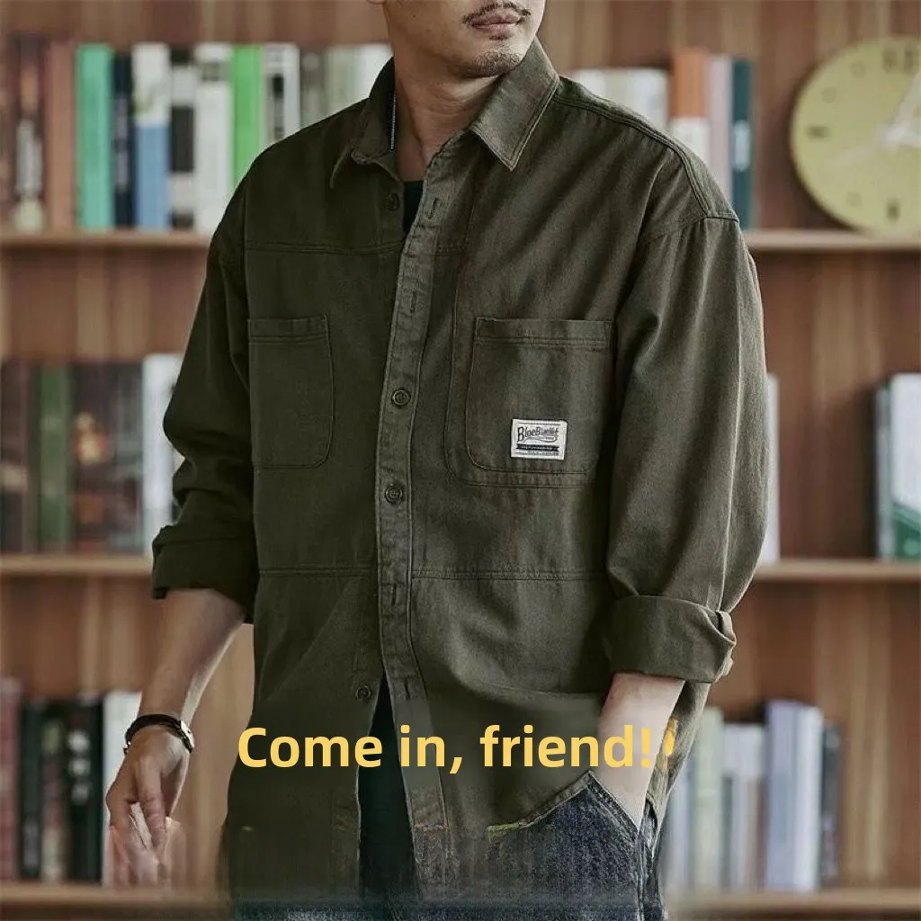 

Мужская демисезонная куртка в американском ретро-стиле с длинным рукавом, тонким воротником, утолщенная и увеличенная, для тяжелых условий эксплуатации.