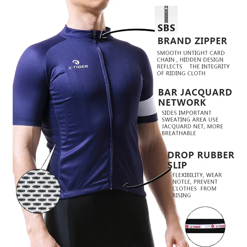 

X-TIGER Summer Cycling Jersey MTB Men's Cycling Jersey Bike Cycling Jersey Maillot UPF40+ 100% Polyester Short Sleeve Sport