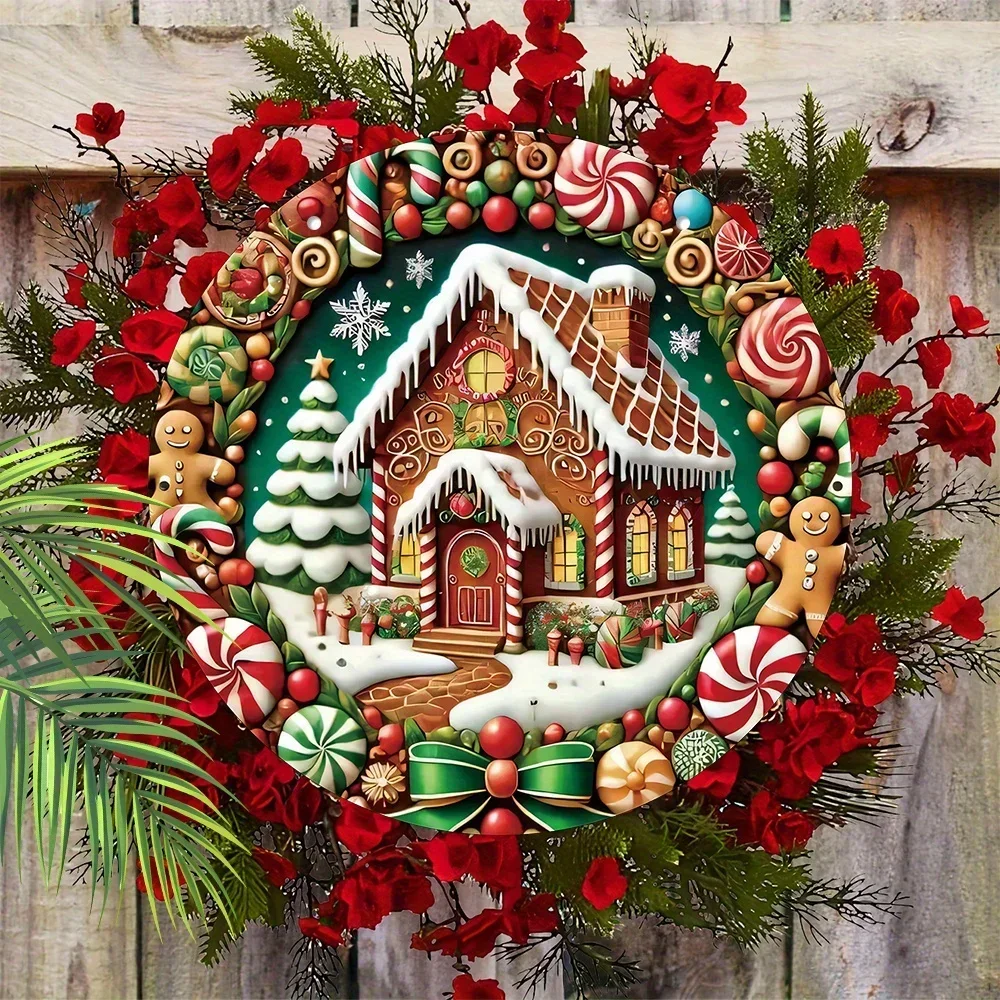 Merry Christmas 2D Brown Gingerbread Candy House Pendant Hanging Decoration Xmas Snowflake Christmas Tree Wood Porch Wreath Sign