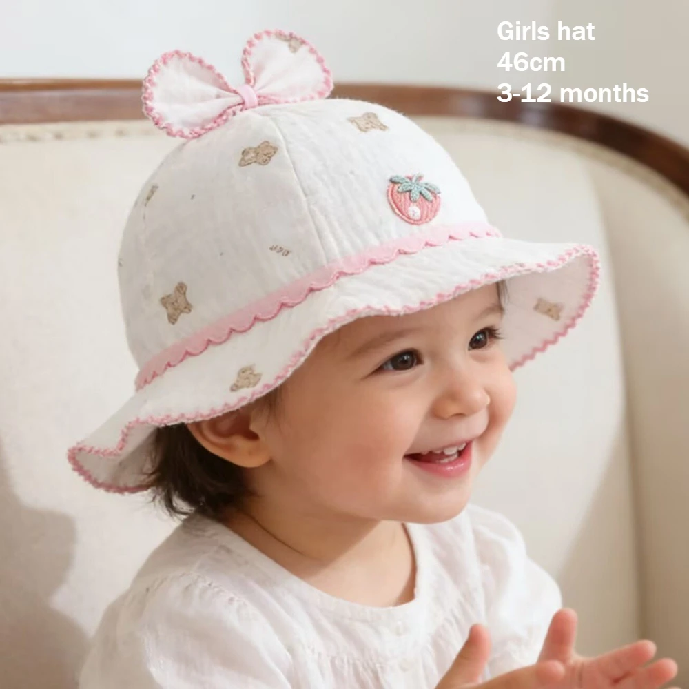 Baby girl Thin Printed Bucket Hat 46cm 3-12 months Girls Spring Summer Cute Kids Embroidery Strawberry Sun Hat Cap