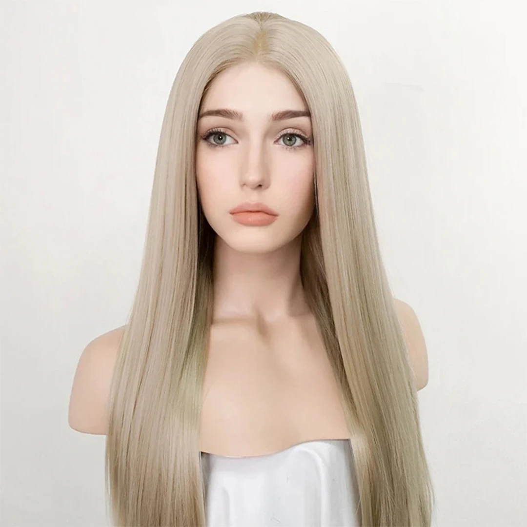 

Light Brown Blonde Synthetic Lace Front Wigs for Black Women Glueless 26Inch Silky Straight Lolita Easy Wear Cosplay Hair Wigs