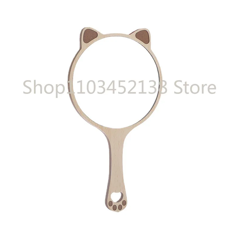 Hand-Hold Mirror Wooden Dressing Cute Animal Wooden Handle Makeup Mirror Wedding Handheld Mirror