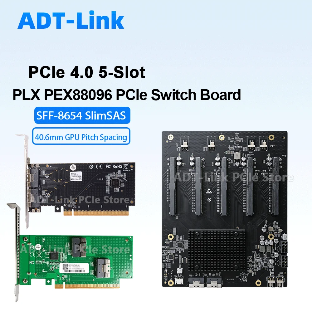 PLX 88096 PCIe 4.0 5-Slot GPU Expansion Backplane Card Pitch 5x PCIe 4.0 X16 Switch Board SFF-8654 SlimSAS Uplink for Server