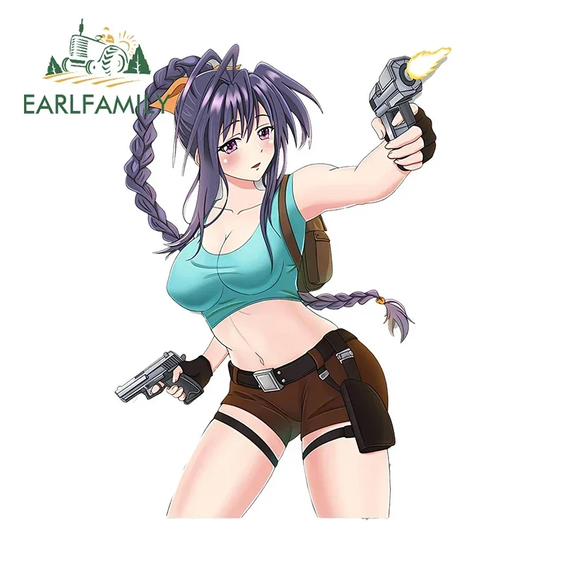 EARLFAMILY 13cm x 9.2cm for NSFW Gun Himejima Akeno Car Sticker Tomb Raider Lara Croft Arcade Game Decal Sexy RV Vinyl Graphics