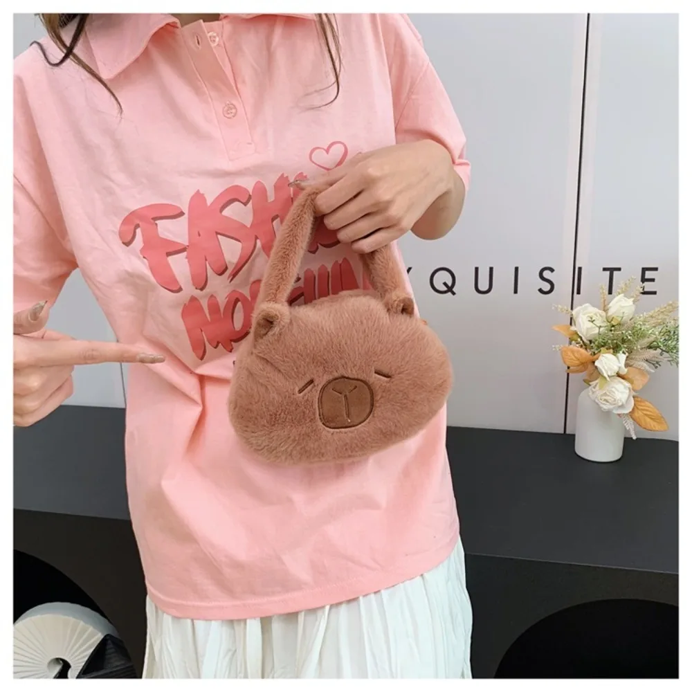 Large Capacity Capybara Plush Handbag Animal Stuffed Capybara Crossbody Bag Cute Cotton Cartoon Shoulder Bag Kids Birthday Gift