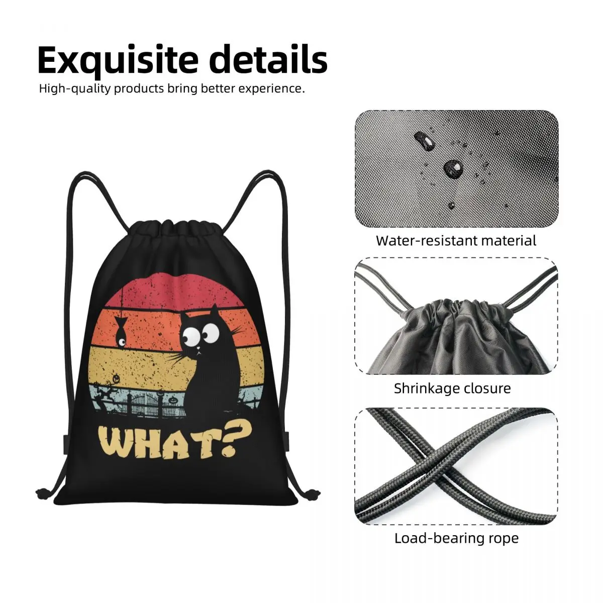 Custom Cat What Murderous Black Cat With Knife Drawstring Backpack Sports Gym Bag Vintage Halloween Shopping Sackpack