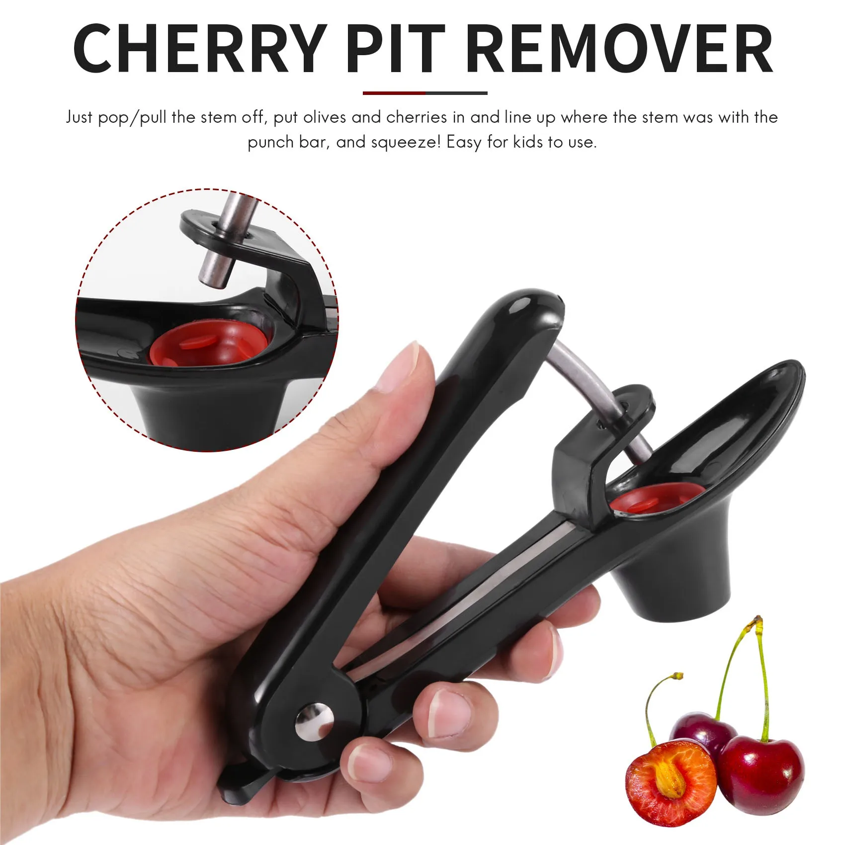 Cherry Pitter Tool,Fruit Pit Core Remover with Space-Saving Lock Design for Make Fresh Cherry Dishes and Cocktail