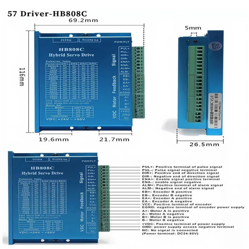 Closed Loop Stepper Motor Hybrid Servo Driver for Nema17 Nema23 Nema24 Nema34 Stepper Motor HB808C HBS57H HBS860 HB860H