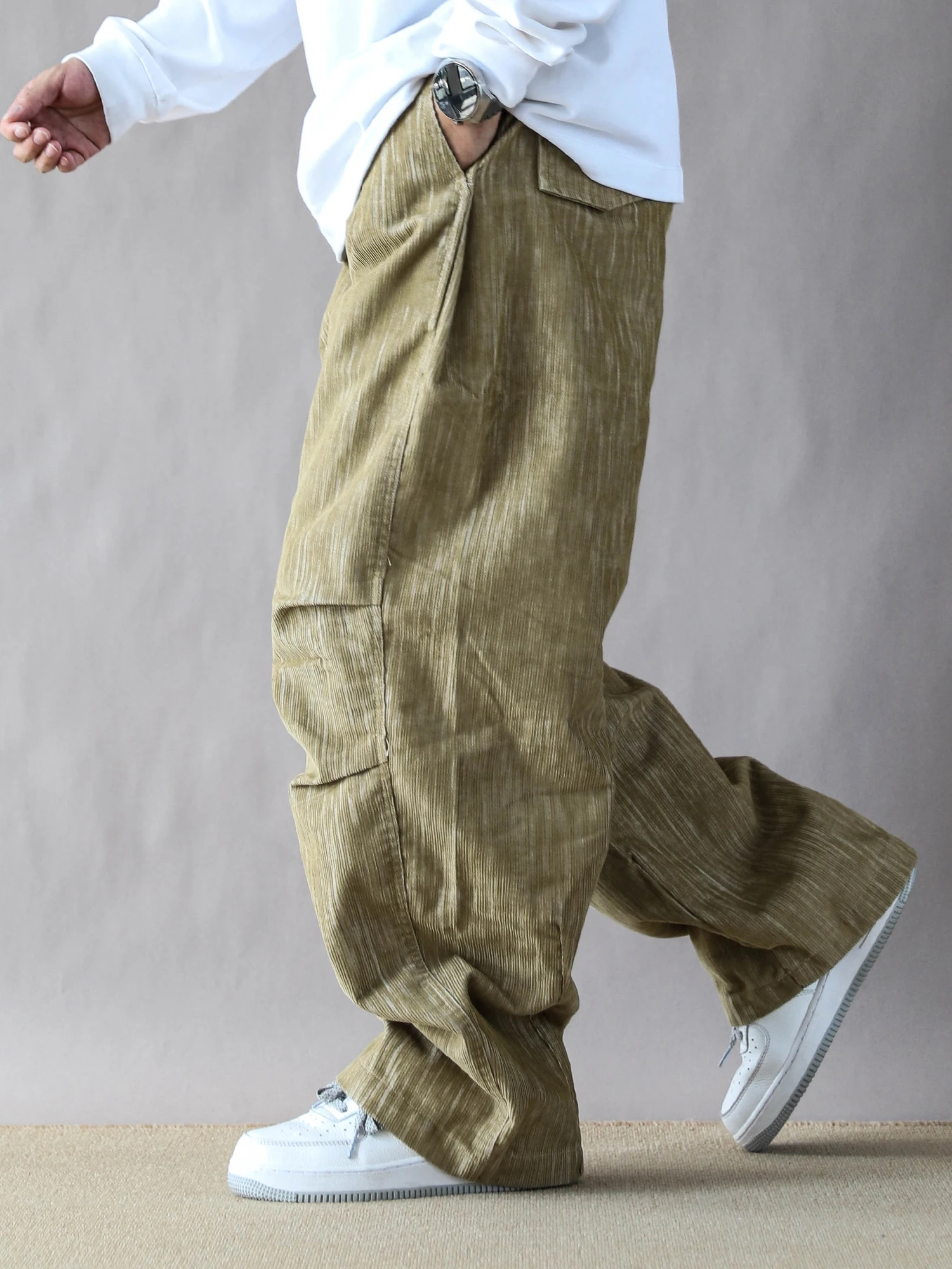 

Мужские повседневные рабочие брюки American Sle свободного кроя, весенне-осенние, прямые, широкие, модные, брендовые, с манжетами, цвет хаки