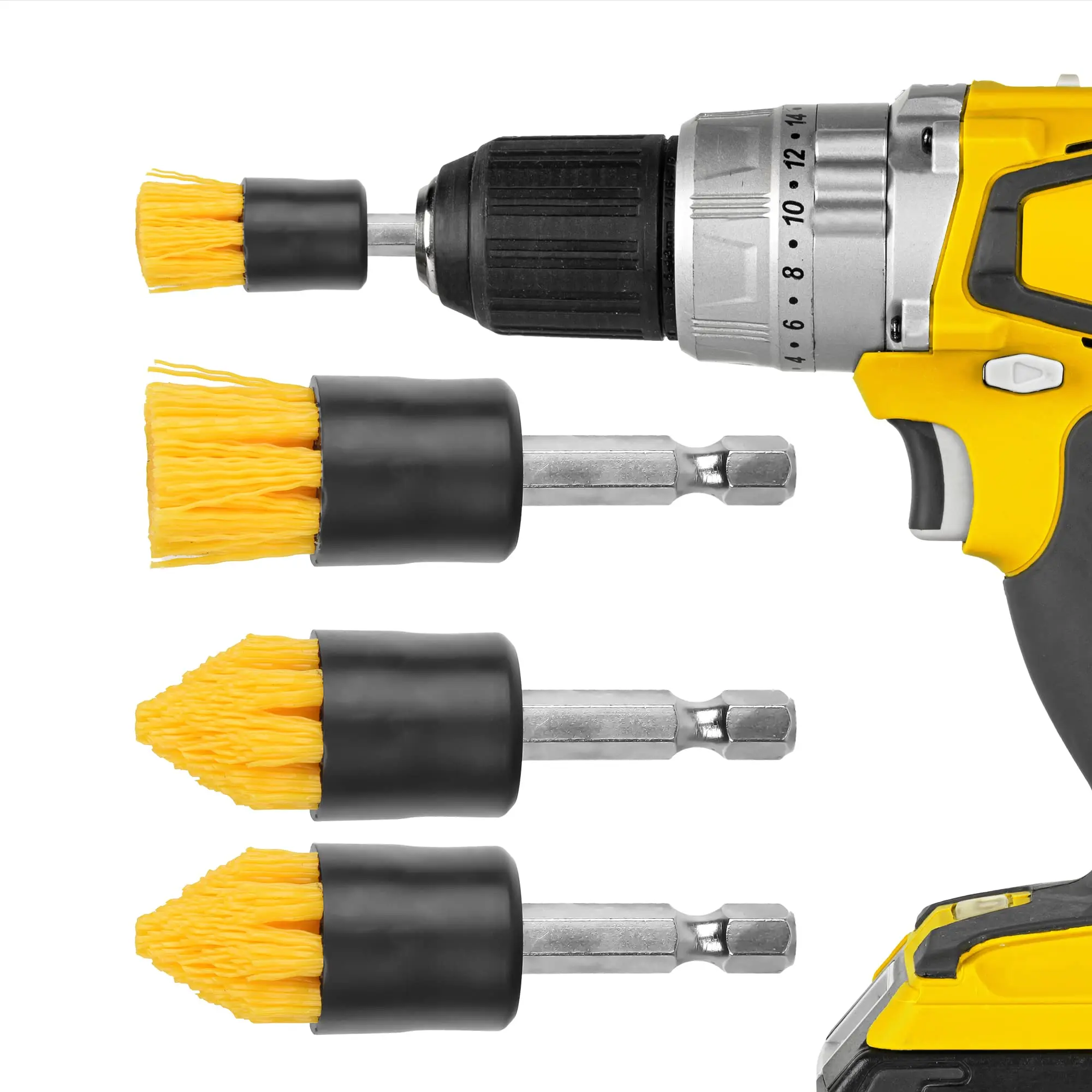 Cleaning Brush Attachment Set 4 Pcs with Tapered and Flat Brush for Cordless Drill Tile Grout Drill Brush Set Drill Attachments