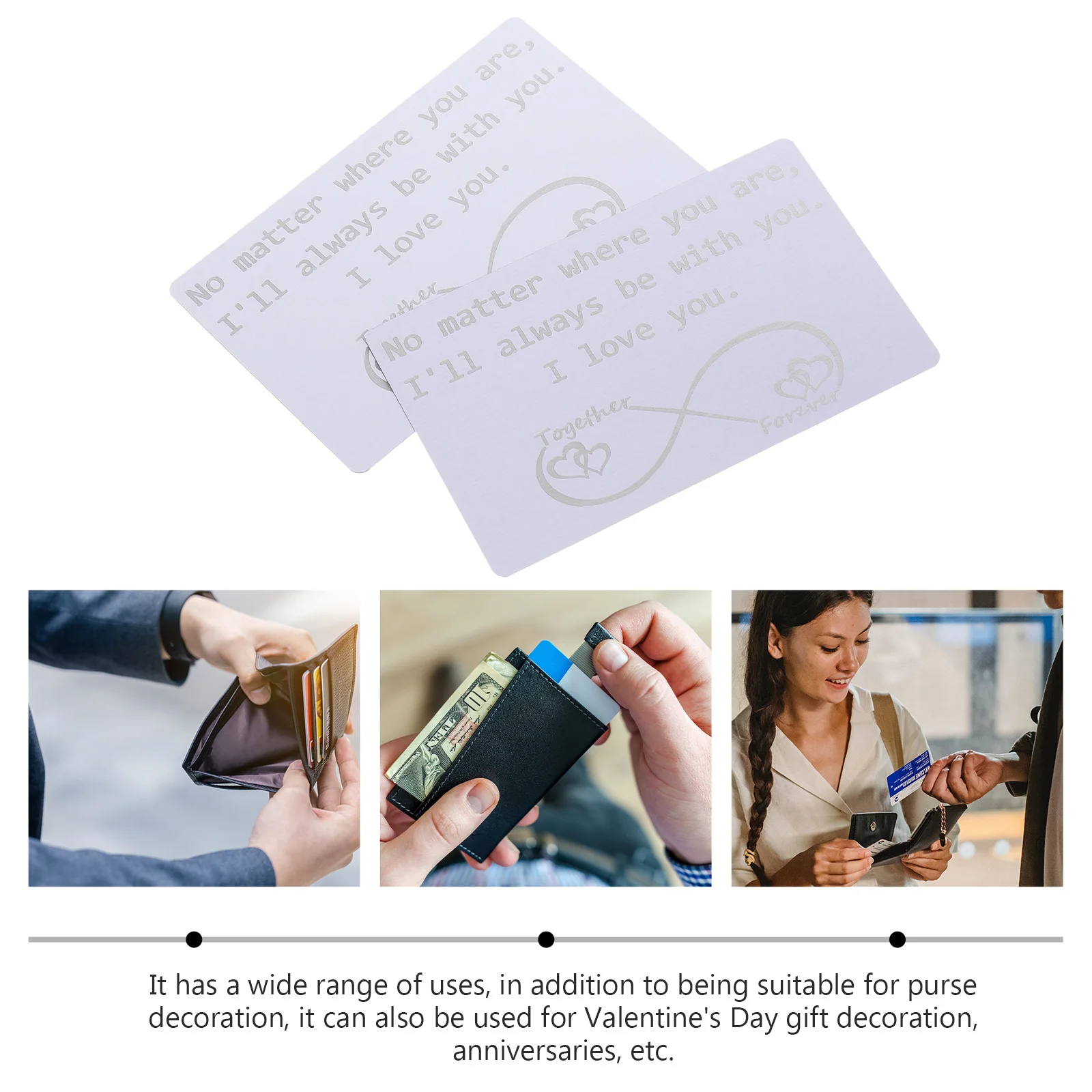 2pcs Metal Cards Stainless Steel Wallet Inserts Decorative Engraved Anniversary Business Card Holder Valentine Gift Christmas
