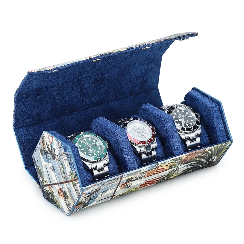 CONTACTS FAMILY Custom Digital Design Watch Case Genuine Leather 3 Slots Travel Portable Organizer