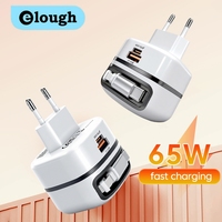Elough 65W USB Fast Charging Type c Telescopic Cable Charging Portable Folding EU/UK Portable Portable Charger