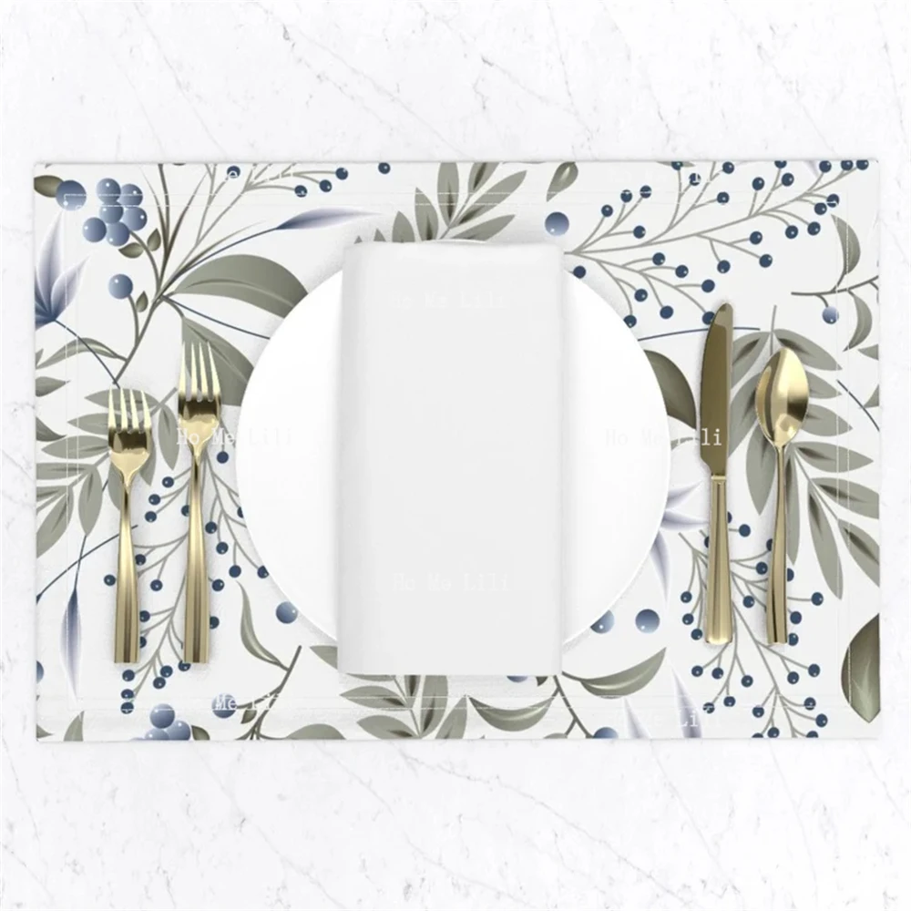 Botanical Blueberries And Sage Boho Playful Summer Floral Whimsical Garden Hearts Leaves Cottagecore Placemats