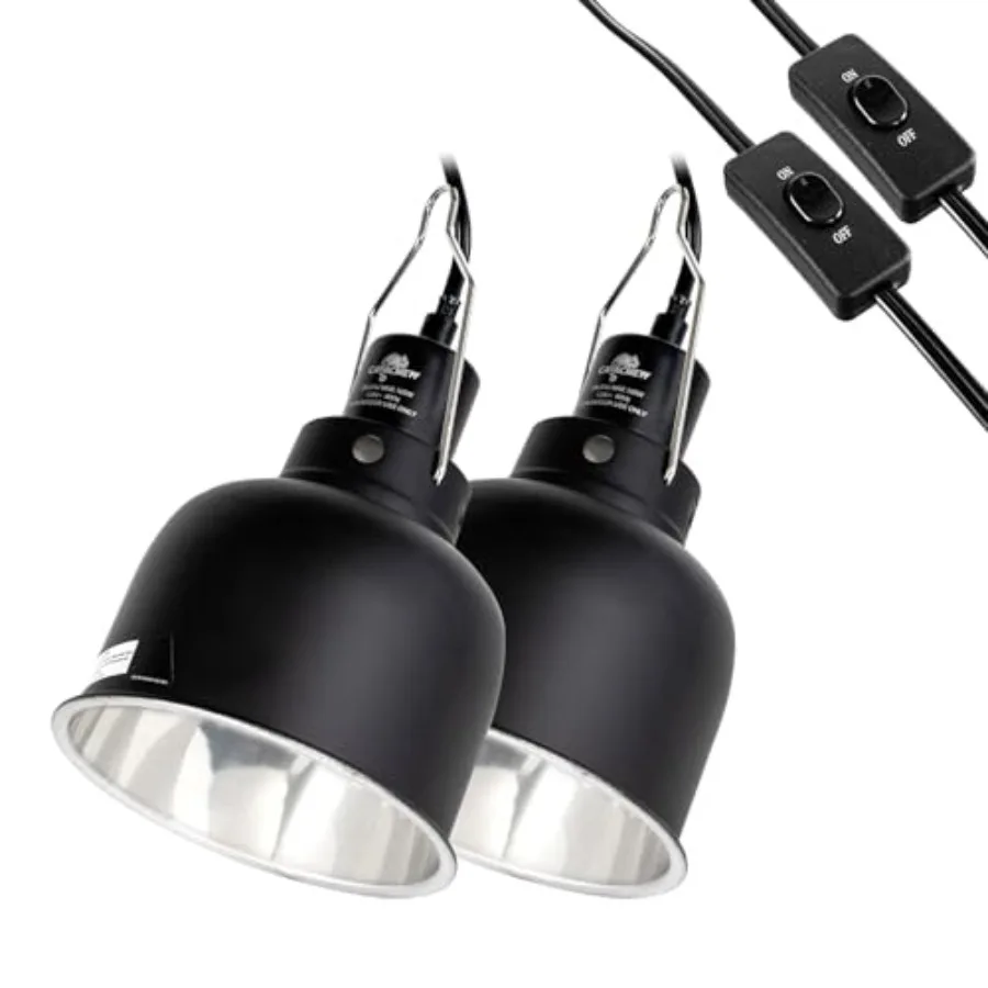 

【Spot goods】2 Pack Reptile Light Fixture 5.5in Deep Dome Reptile Lamp Fixture Optical Reflection Cover Separate Switch and Hook