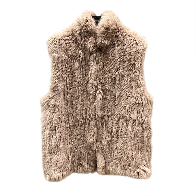 High Quality Custom Color Spring Dense Knitted Real Knitted Rabbit Fur Vest Women