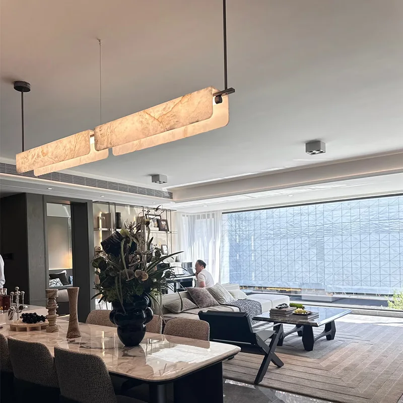 

Luxury American Spanish Natural Marble Lustre Chandelier, Dimmable Long Brass Pendant Lamp for Bar,... Fixture for Ceilings