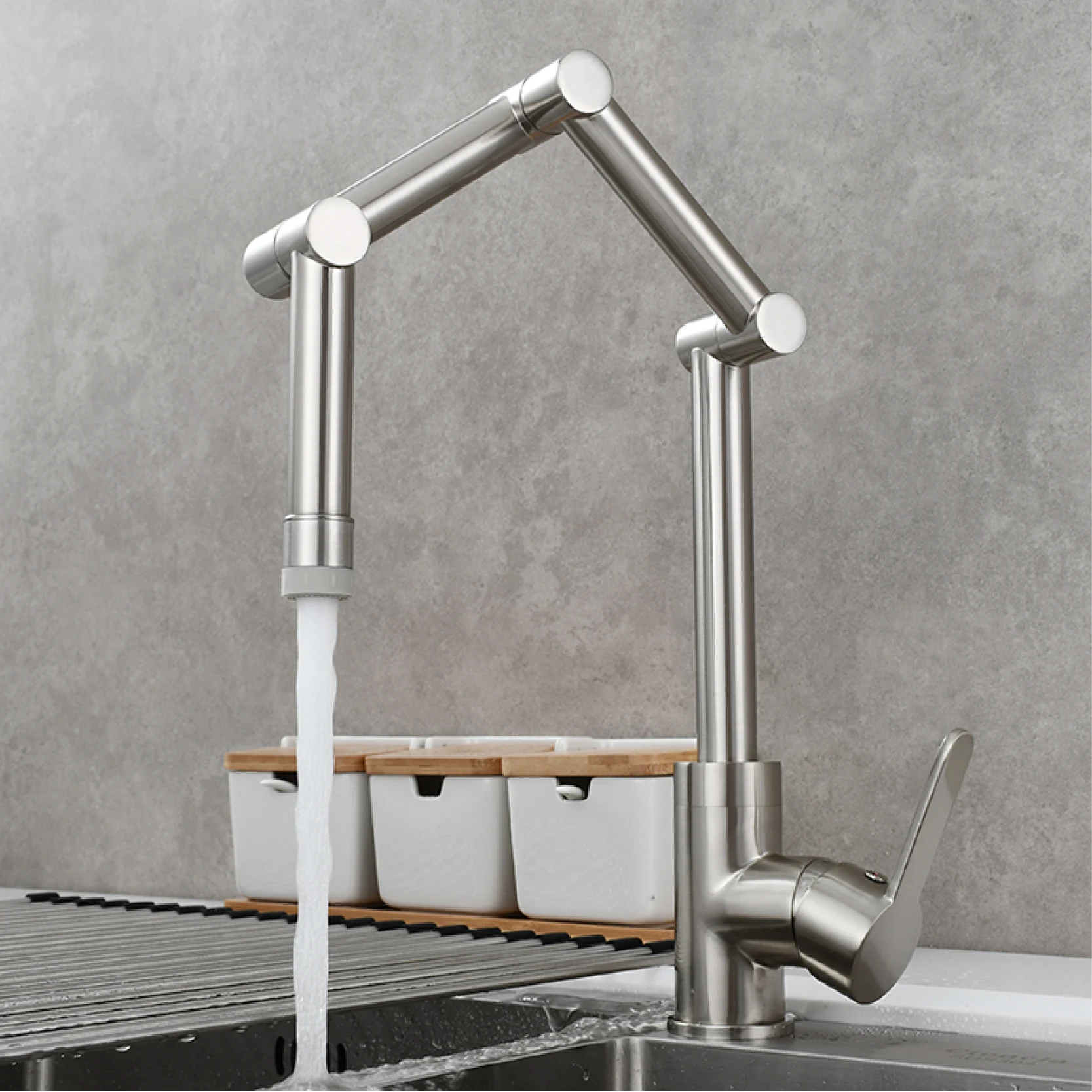 Imagem -03 - Latão Pot Filler Faucet Deck Montado Três-seção Extensão Dobrável Torneira da Cozinha Triplo Conjunta Braço Oscilante para Quente e Fria