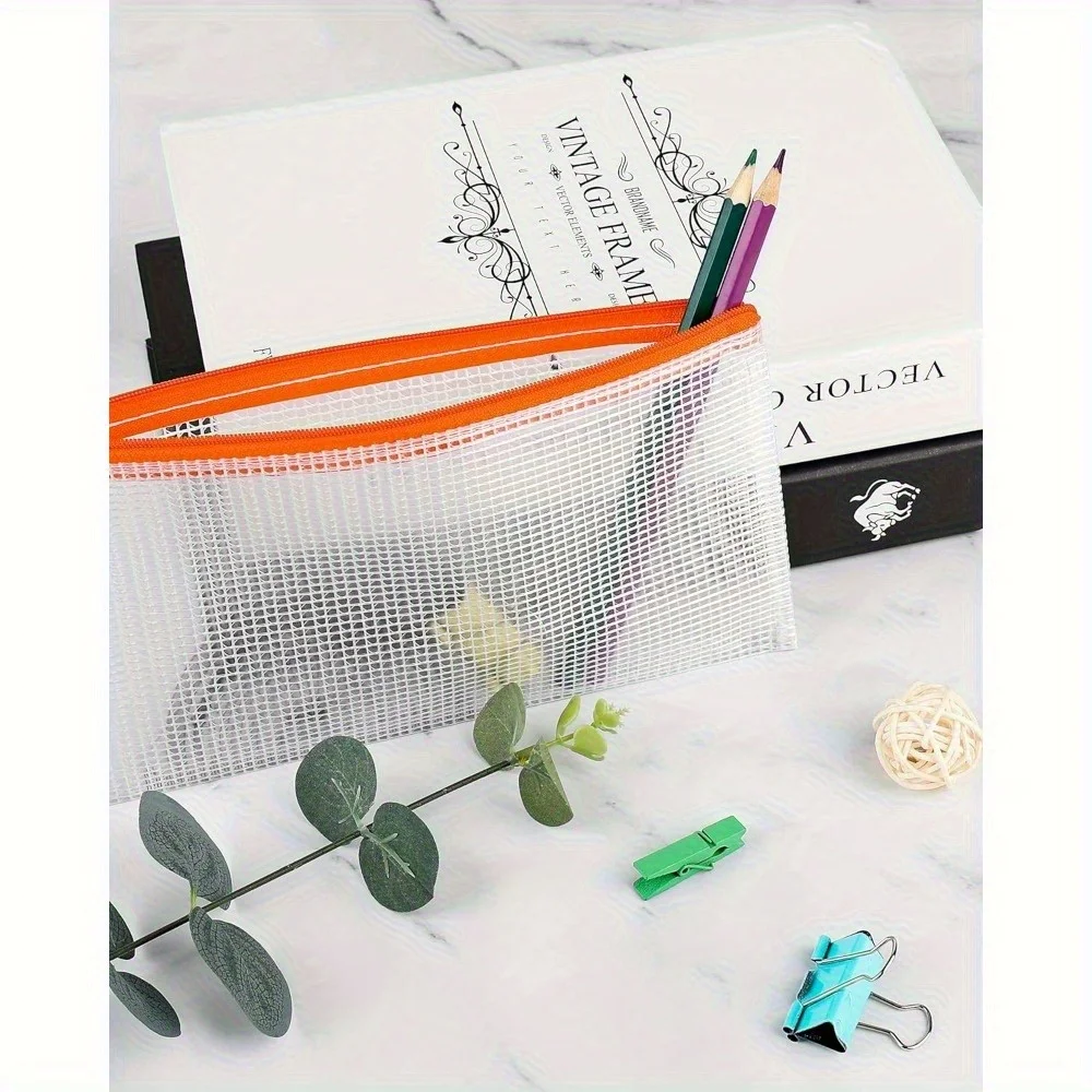 24個の鉛筆ポーチバルク、23.62cm x 11.43cmメッシュジッパーポーチ鉛筆ケース、旅行用12色の小さなジッパーポーチ