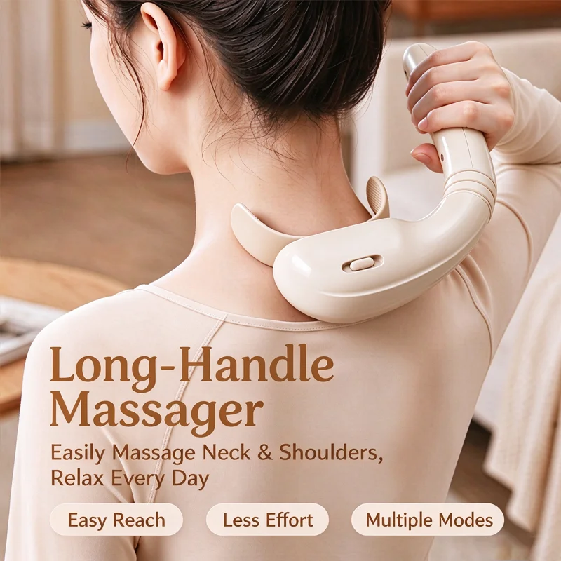 Neck Massager Ergonomic anti Slip Long Handle Wireless Handheld Portable Body Massager USB Charging Muscle Relaxation and Relief
