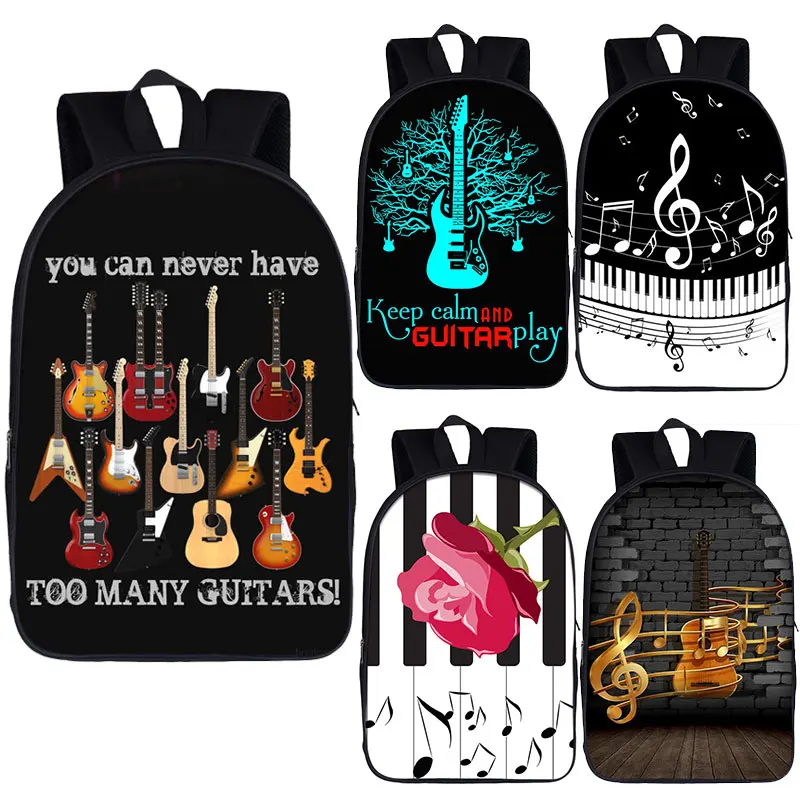 16 Inch Elegent  Music Note Backpack Playing Piano Guitar Women Casual Rucksacks Children School Bag for Teenager Book Bag Gift