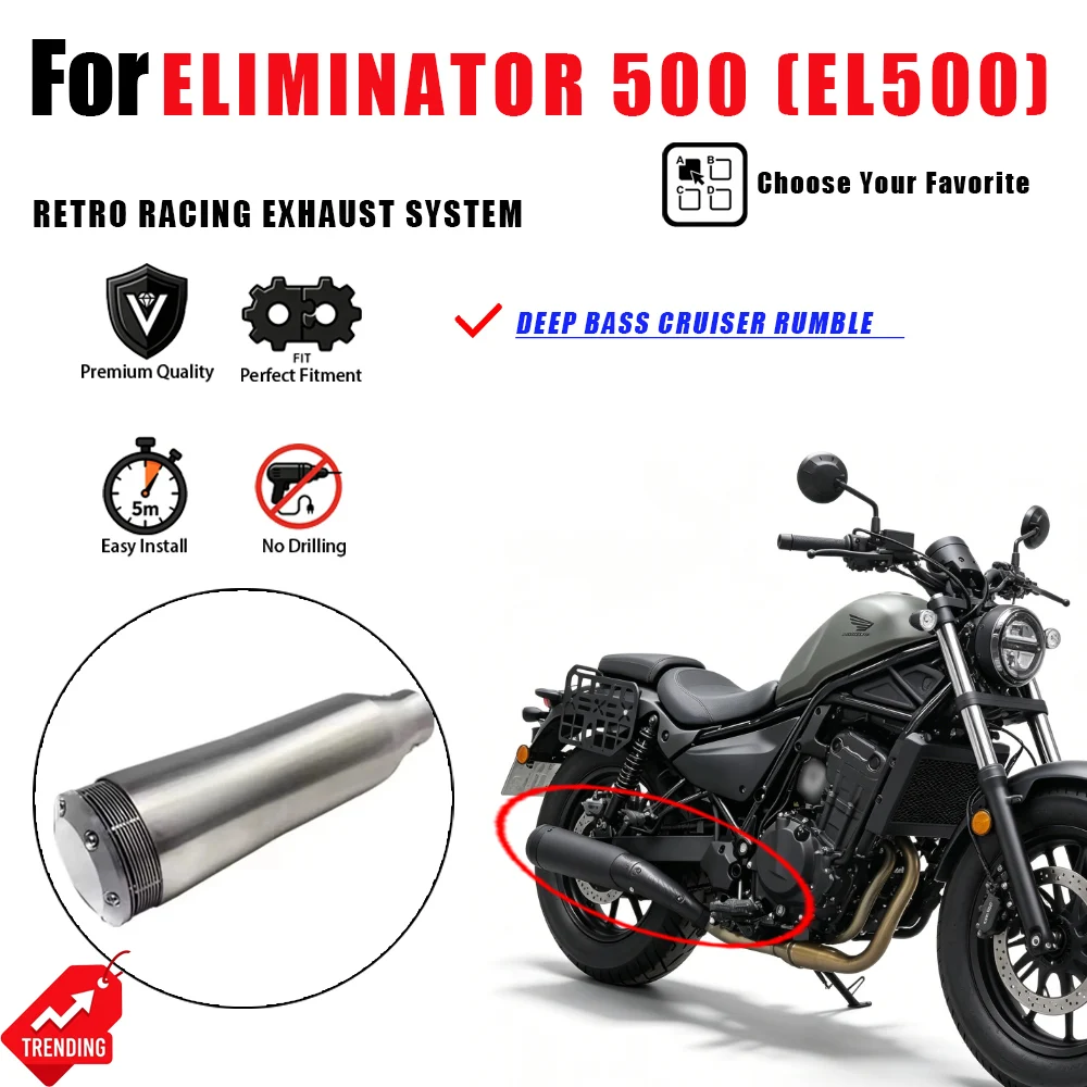 For Kawasaki Eliminator 500 Exhaust Middle Pipe Tail Section Right Single Exit Escape Accesorios Moto Scarico Parts EL500