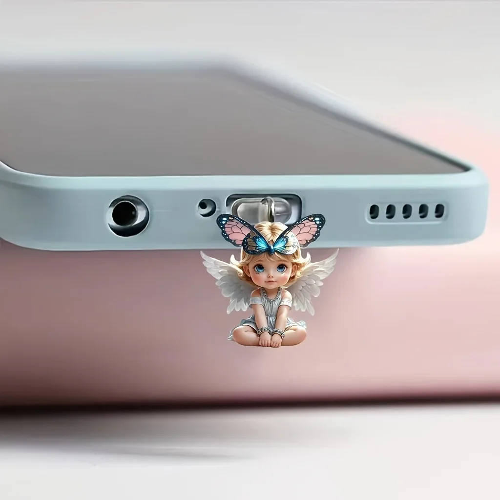 

2D плоская акриловая пылезащитная заглушка для телефона Angel Fairy Cat, декоративные аксессуары для Iphone Type-C, пылезащитная заглушка, подвесное украшение
