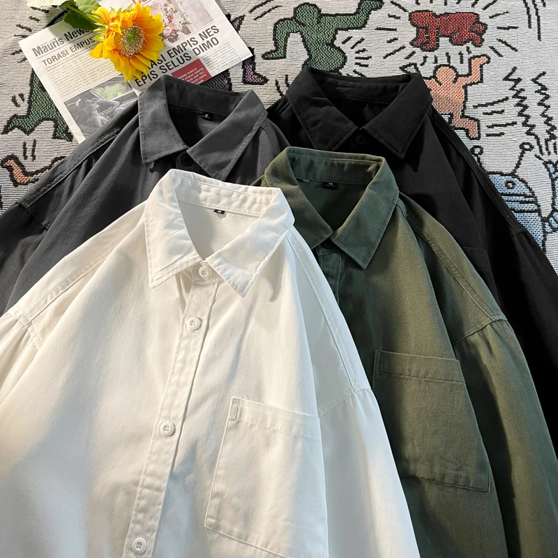 Oversize White Long Sleeve Men's Shirt Spring Autumn Outerwear Handsome High-End Feeling  Design Base Layer Collar Shirt